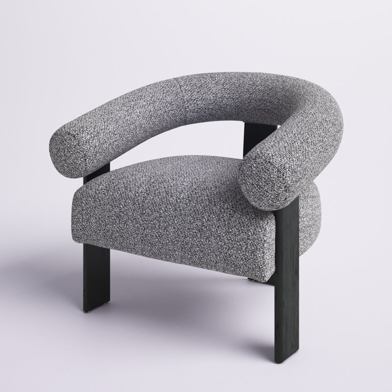 Modern Upholstered Curved Back Chair, Gray 100% Linen, Black