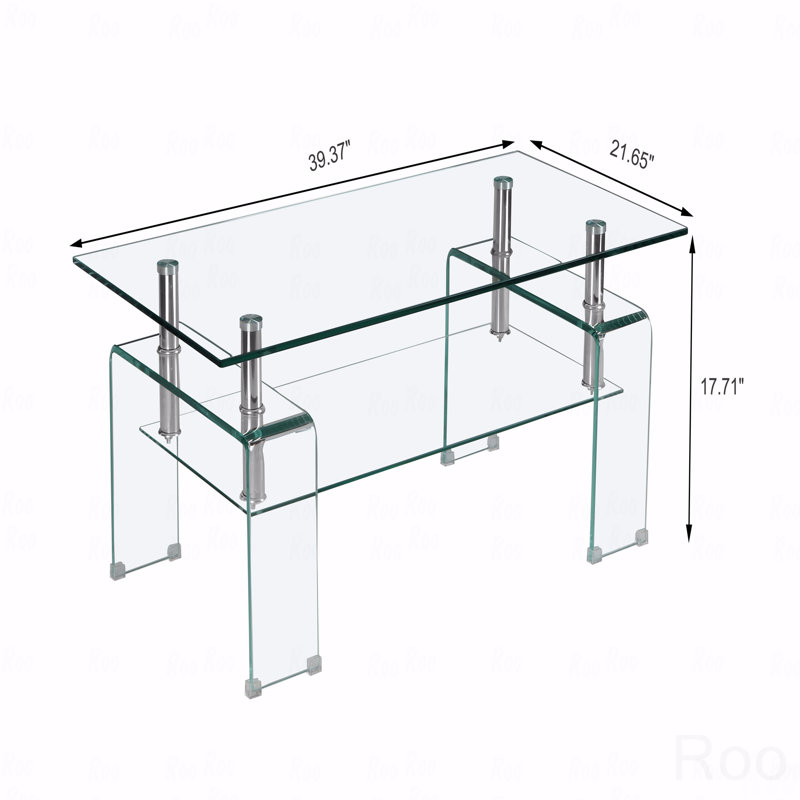 Table basse rectangulaire en verre trempé 2 niveaux, Clair