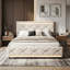 EU Double Velvet Upholstered Bed With 4 Drawers, Modern Storage Bed Frame With USB Ports & Dual LED Lights, Beige-1059772382