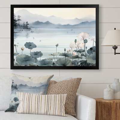«Asian Art Ink Lake I», art mural asiatique pour le salon
