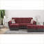 Repose-pieds moderne avec rangement, microfibre de polyuréthane rouge bourgogne / noir | Click-clack pour studio / dortoir / salon | Noyer brun | Bois