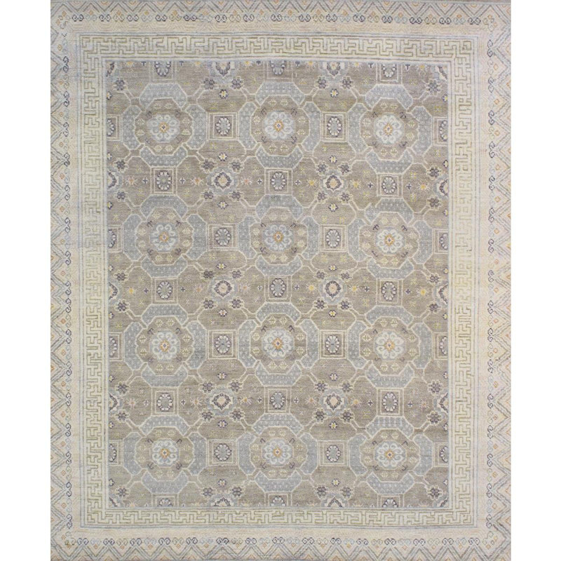 Khotan Hand-Knotted Taupe/Beige Wool Area Rug