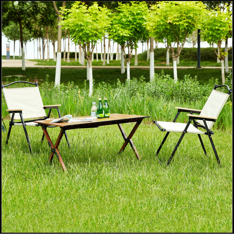 Table pliante d'extérieur 3 pièces et deux chaises, roulette légère en aluminium pour l'intérieur, le camping en plein air, les pique-niques, la plage, la cour, le barbecue, la fête, le patio