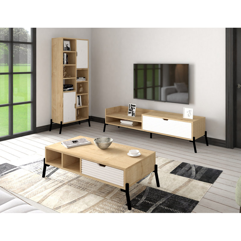 Ensemble de meubles de salon, Naturel / Blanc