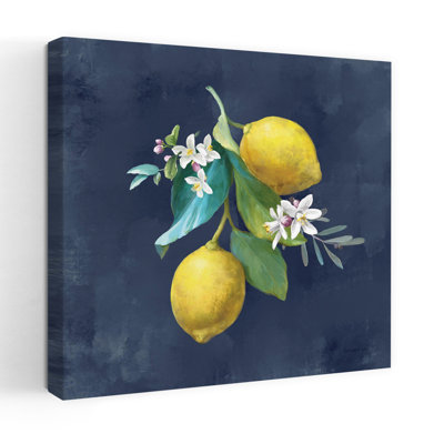 Art traditionnel de branches de citron avec fleurs bleues