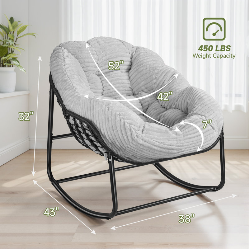 Chaise berçante surdimensionnée avec coussin, Gris clair