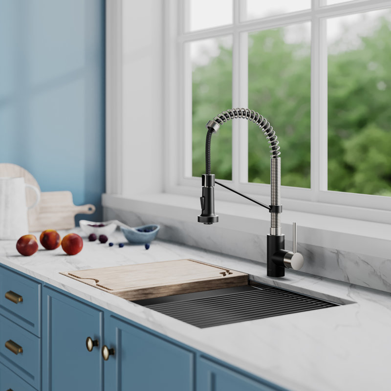 KRAUS Bolden Commercial Style 2-Function Single Handle Pull Down Kitchen Faucet, Matte Black