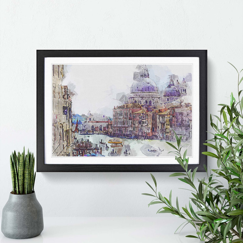 Canal Through Venice Italy in Abstract - Picture Frame Graphic Art Print, Black Framed, 62cm H x 87cm W x 2cm D