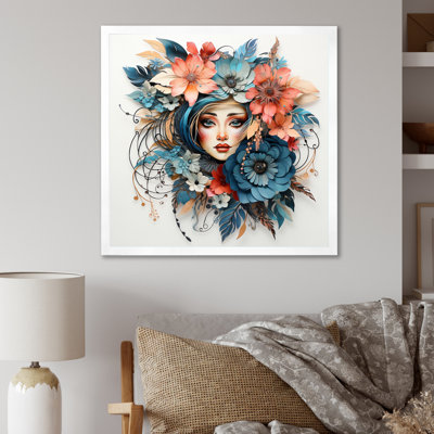 " Boho Flower Woman In Pink And Blue "