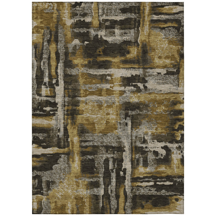 Machine Washable Indoor/Outdoor Xhevrie Coffee Rug