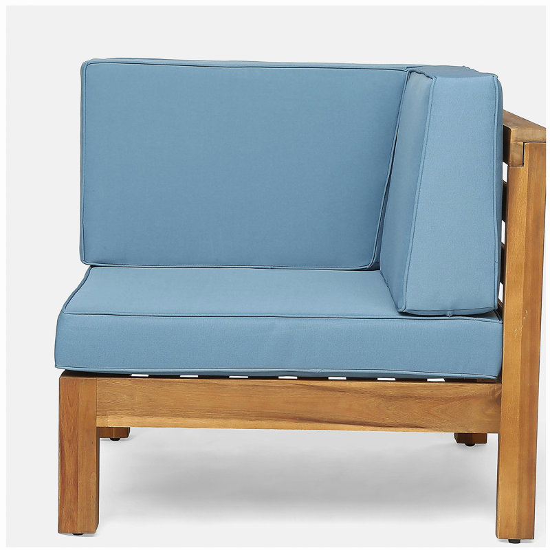 OANA - 3-PIECE SOFA SET, DARK GREY, Blue Cushion/Teak Frame