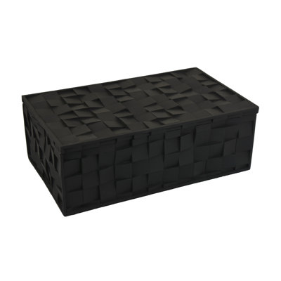 Suzie Decorative Box with Lid for Storage, Black Woven Texture Resin