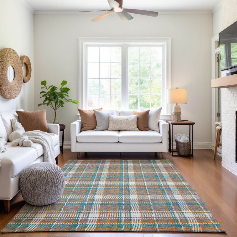 Premium Machine Washable Mayfield AMF1300 Plaid Rug, Rectangle 2'6" x 3'10"