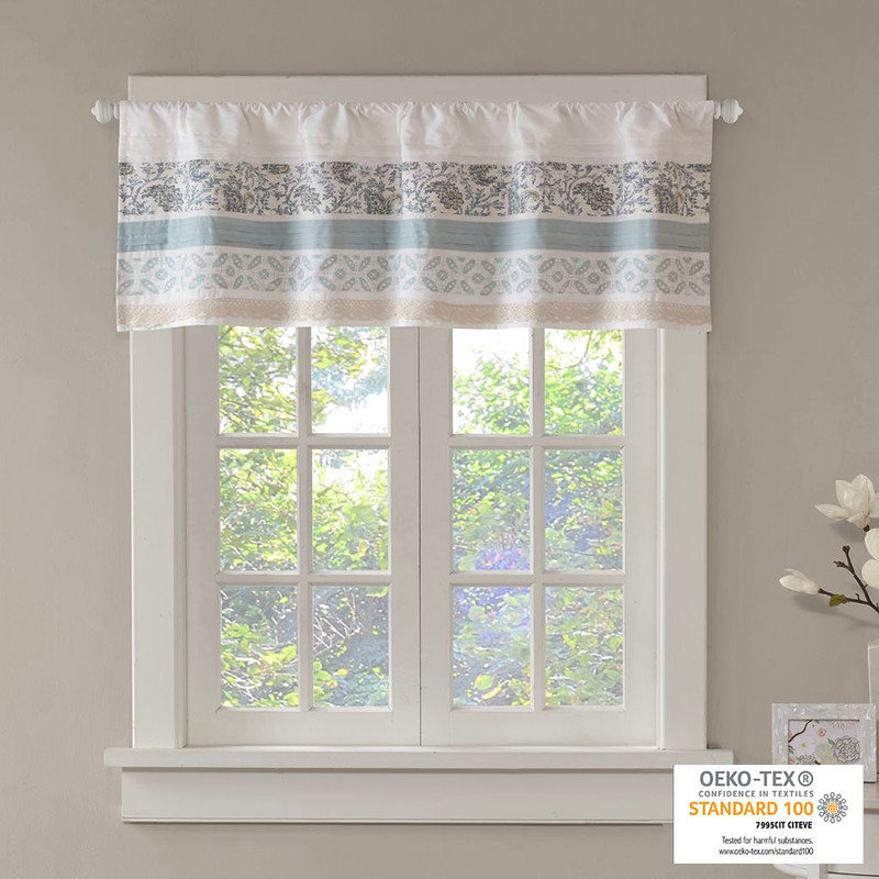 Rideau de fenêtre en coton imprimé et découpé Shabby Chic, turquoise et blanc, 50 po x 18 po