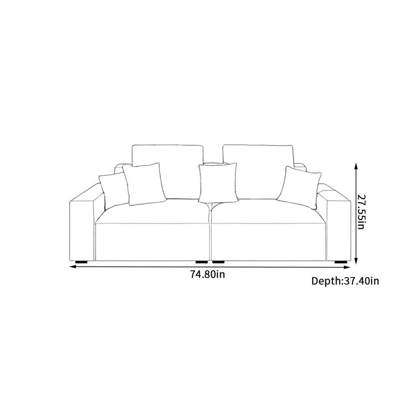 Canapé de salon moderne et confortable, 3, H 27,55 po x l 74,8 po x P 37,4 po