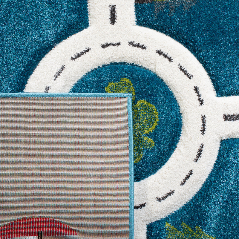 Hildreth Turquoise/Ivory Kid's Area Rug, Rectangle 4' x 6'