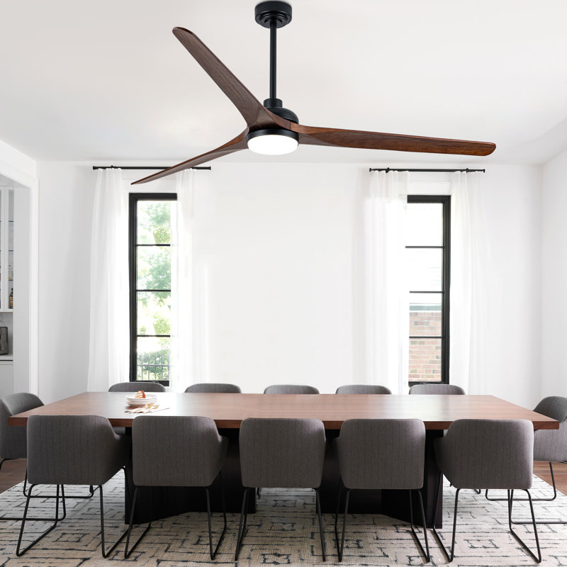 72" Black Solid Wood Propeller Ceiling Fan with Light and Remote/APP Control, 6-Speed, Dimmable LED Ceiling Fans for Living Room