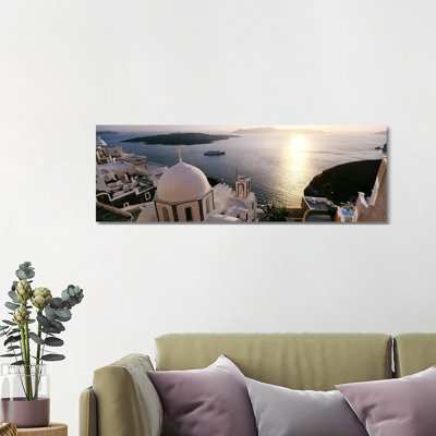 High Angle View Of Buildings In A City, Santorini, Cyclades Islands, Greece - Wrapped Canvas Panoramic Print
