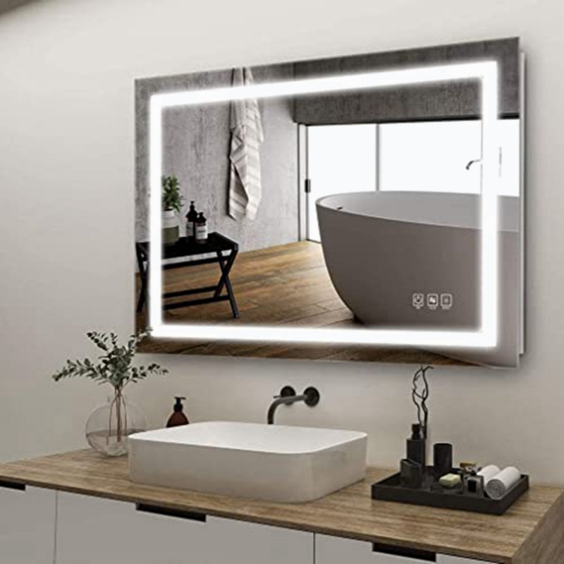 Miroir à DEL pour salle de bain 28 x 36 avec lumières, antibuée, à intensité variable, rétroéclairé et éclairé à l'avant, miroir de meuble-lavabo lumineux pour salle de bain mural, fonction mémoire, verre trempé