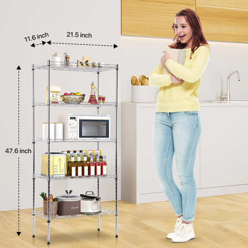 Metal Shelving Unit, 47" H x 21" W x 11" D, Chrome