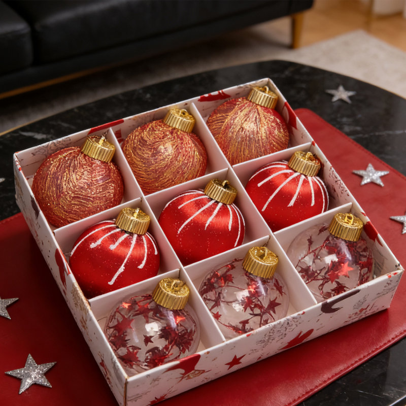 9 boules de Noël peintes en fil de soie 8cm