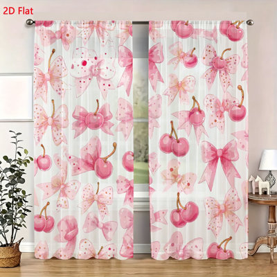 2 pièces de rideaux de fenêtre en cerisier rose et en nœuds de papillon avec des rideaux en tissu de style chambre à coucher