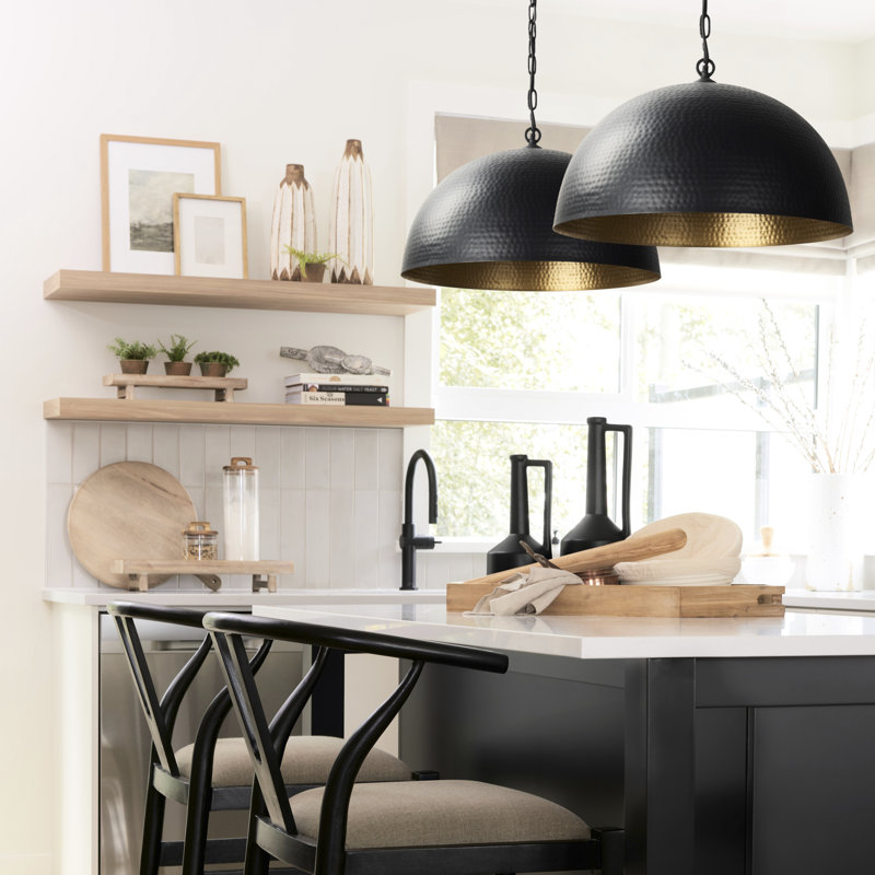 Cartie Hammered Metal Dome Pendant Light, Matte Black, Black, 17" H x 24" W x 24" D