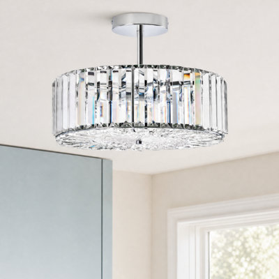  Plafonnier semi-encastré cylindrique en cristal à 4 lumières à intensité variable
