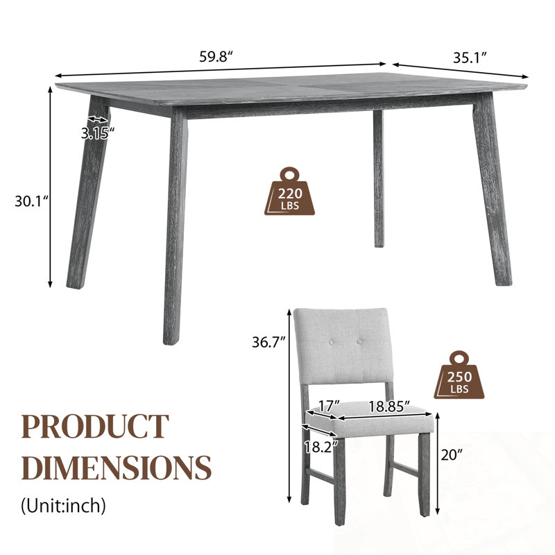 Chaffins 5 pièces avec table rectangulaire et 4 chaises, Gris