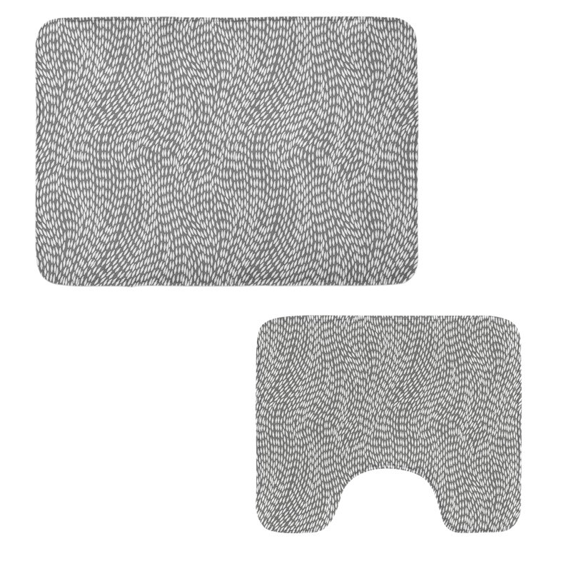  Tapis de salle de bain gris et blanc 2 pièces Tapis rectangulaire et contour gris et blanc