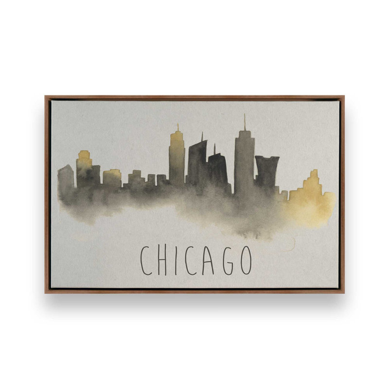 Chicago Skyline Fade, Noyer, H 12,75 po x l 18,75 po, Cadre flottant