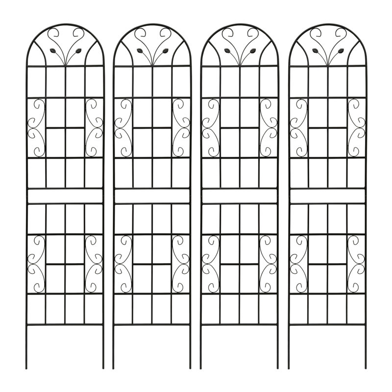 Paquet de 4 treillis de jardin en métal antirouille pour plantes grimpantes support de fleurs extérieur noir
