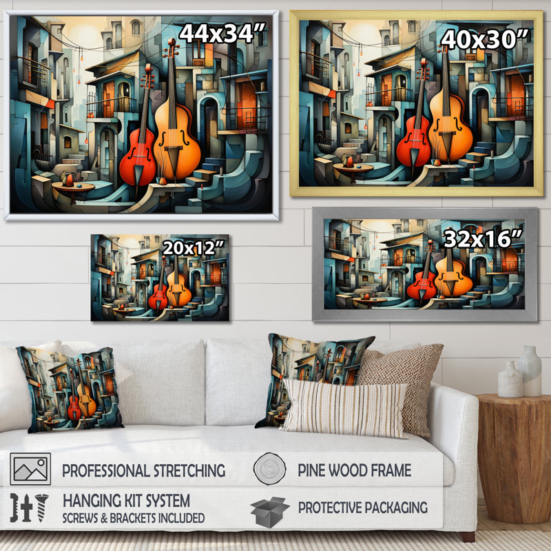 " Cubism Music Forms V ", Black Single Picture Framed, 30" H x 40" W x 1.5" D