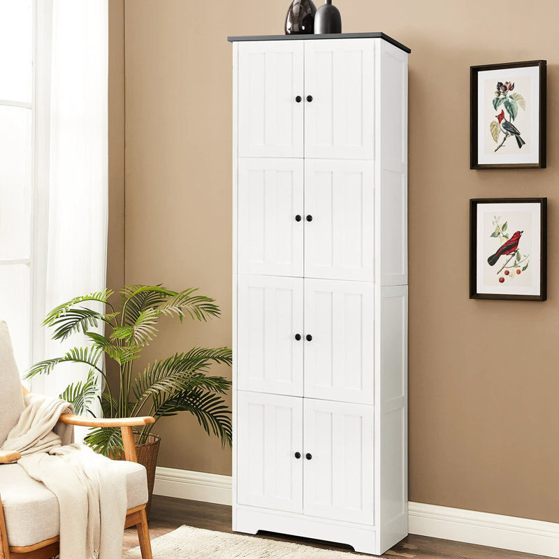 Armoire de rangement haute 8 portes 4 tablettes 8 portes en blanc pour pièce d'artisanat