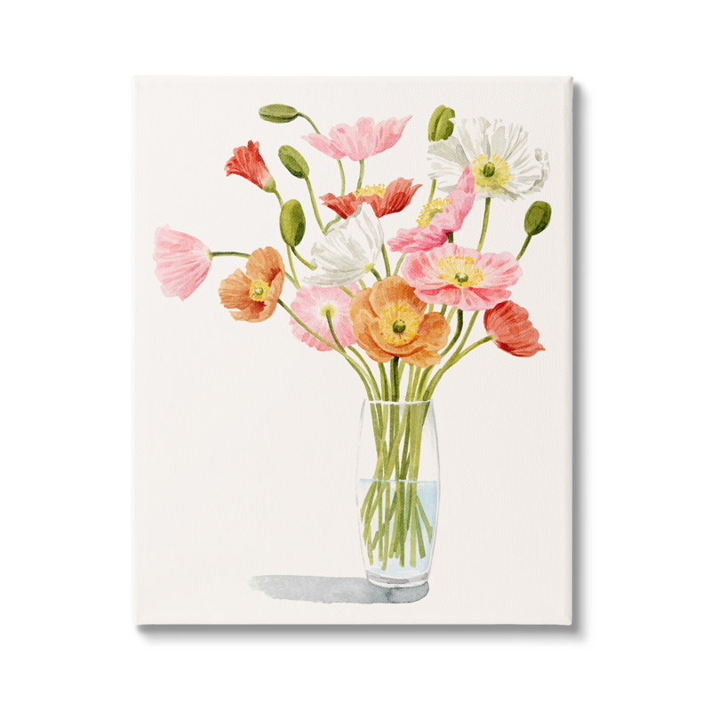 Coquelicots vifs floraux en verre, Toile, H 16 po x l 16 po x P 1,5 po