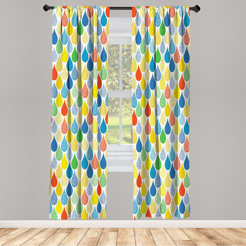 Microfiber Floral Semi-Sheer Rod Pocket Curtain Panels, 28" W x 95" L, Orange/Yellow/Blue