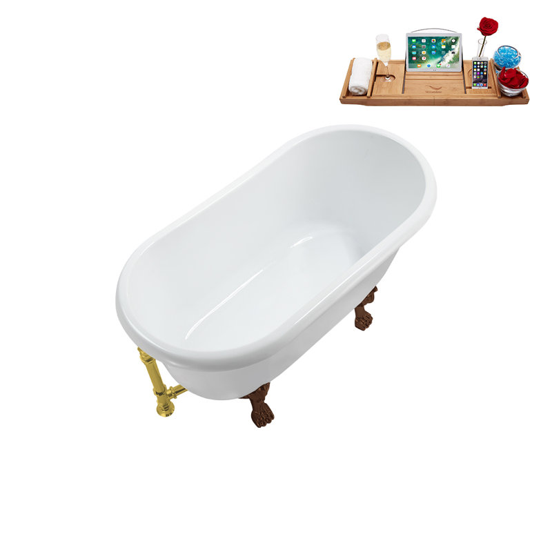 57.5'' x 29.5'' Freestanding Soaking Acrylic Bathtub, Polished Gold, Matte Oil Rubbed Bronze