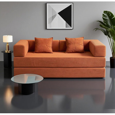 Canapé non assemblé, canapé-lit escamotable désossé avec 2 coussins, canapé convertible surdimensionné en mousse de velours côtelé dans une boîte pour canapé-lit (orange)