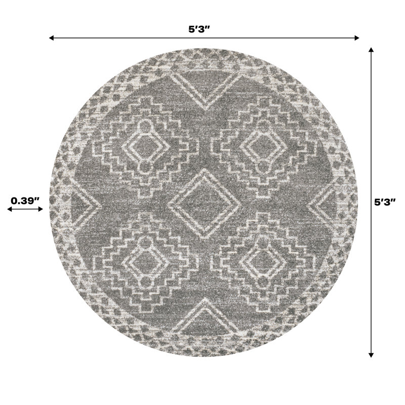 Amir Moroccan Beni Souk Gray/Cream Rug, Round 5'3"