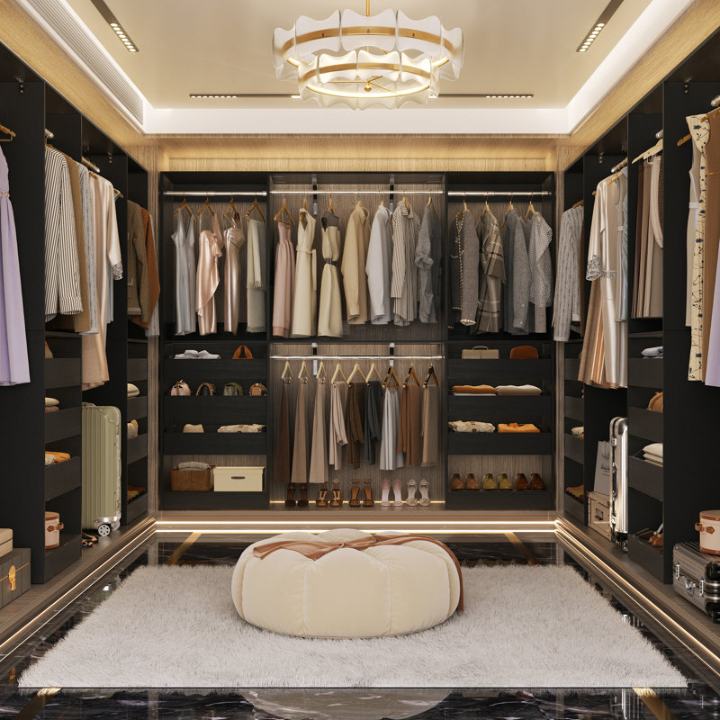 80"-120" Walk In Closet System With 6 Drawers, Black