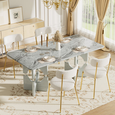 Ensemble de salle à manger moderne 5/7 pièces, table en marbre et chaises en peluche 4/6 Design compact et peu encombrant pour la salle à manger et la cuisine