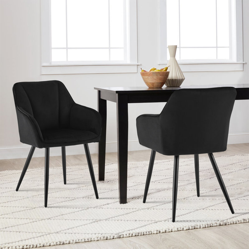 45.5cm H Velvet Upholstered Metal Armchair, Black