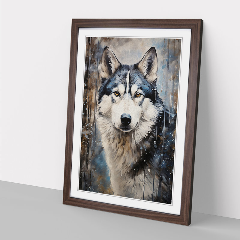 Husky Contemporary - Framed Print, 34cm H x 25cm W x 2cm D, Walnut Framed
