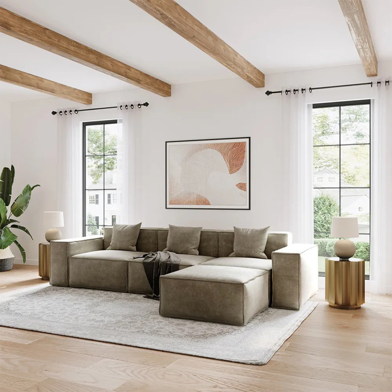 Barrett 115.75" Modern Oversized Modular Comfy Fabric Sofa for Living Room, L Shaped Sectional Couches with Ottoman