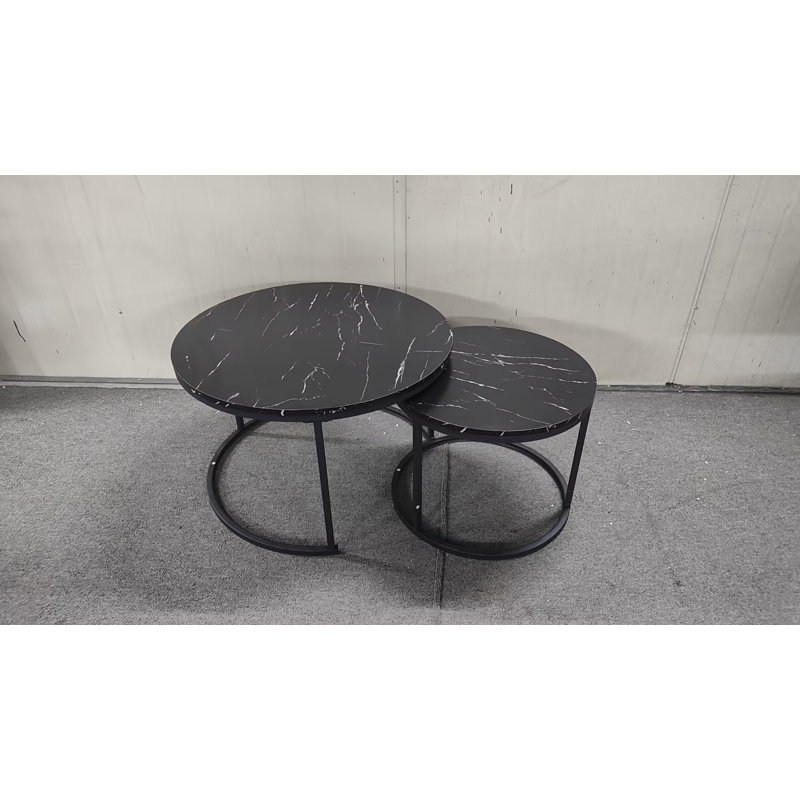 Ensemble de 2 tables basses gigognes pour le salon et la chambre à coucher, Noir, noir, noir, noir