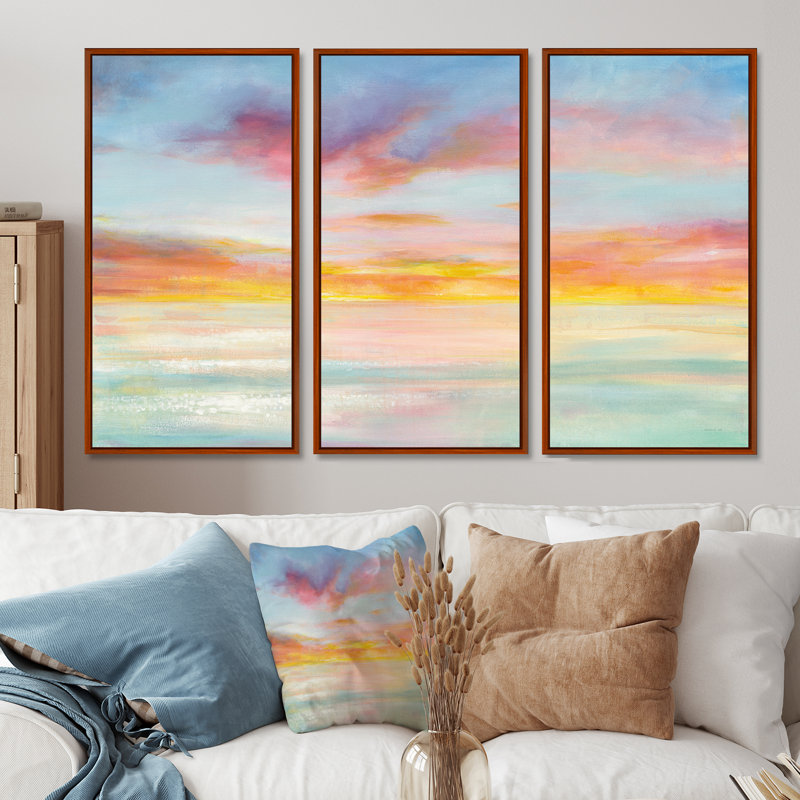 Nuage pastel rose et bleu - ensemble d'art mural sur toile encadré nautique et côtier, H 40 po x l 60 po, Brun