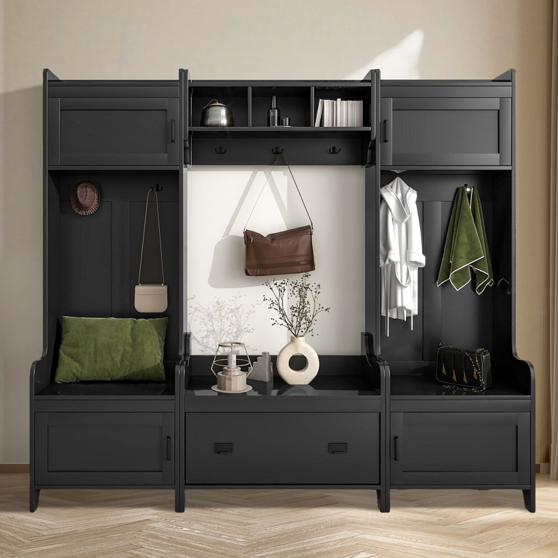 Nanami 78.7 " Wide Hall Tree with Drawers and Shoe Storage, Black
