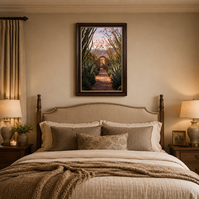 «Desert Archway Pathway Through Cacti and Mountains», art mural sur toile, H 24 po x l 16 po