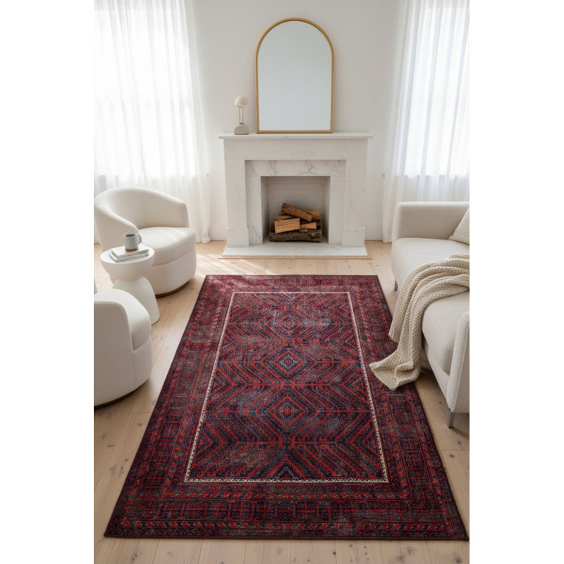 Tapis en chenille tissé à motif rétro Lucien, Rectangle 3 pi 10 po x 5 pi 3 po