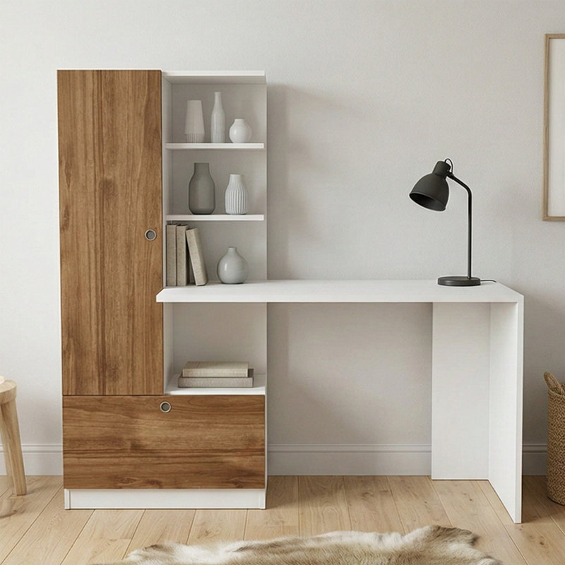 Malaka L-Shaped Computer Desk, Left Hand Return, Dark Brown